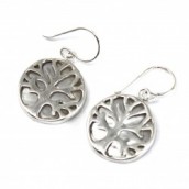 Tree of Life 925 Silver Earrings 15mm - Mother of Pearl - Click Image to Close